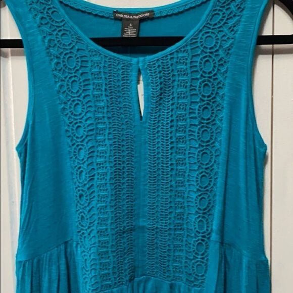 NWT Chelsea & Theodore Teal crochet front Tunic S - Picture 2 of 12